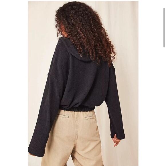 Free people beach bino pullover black knit banded bottom oversized cozy fall L - Picture 2 of 9